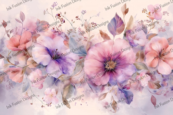 Watercolor Floral Art Print: Blushing Blossoms, Romantic Decoupage Paper