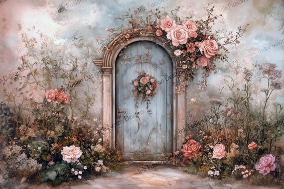 Blush Rose Garden Gate Print – Cottagecore Wall Art