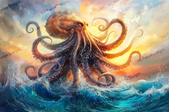 Kraken Octopus Art Print | Nautical Fantasy Decoupage Paper
