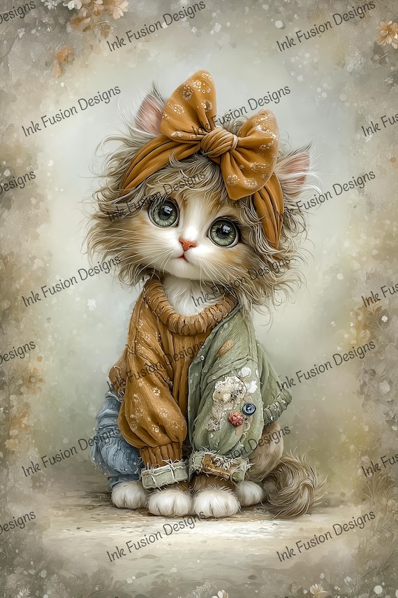 Cottagecore Kitten Art Print | Whimsical Nursery Decor