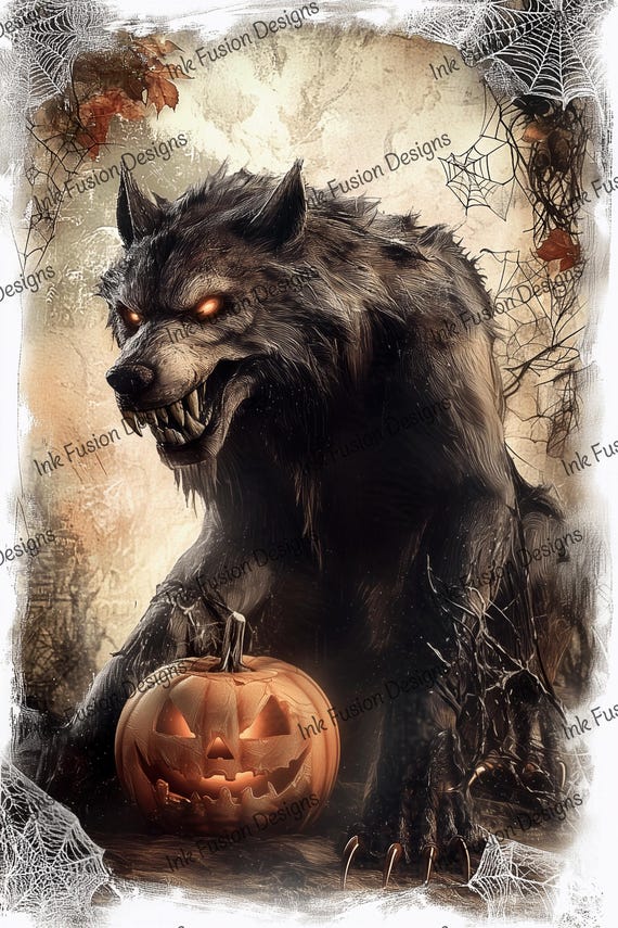 Werewolf Halloween Art Print | Gothic Horror Collage
