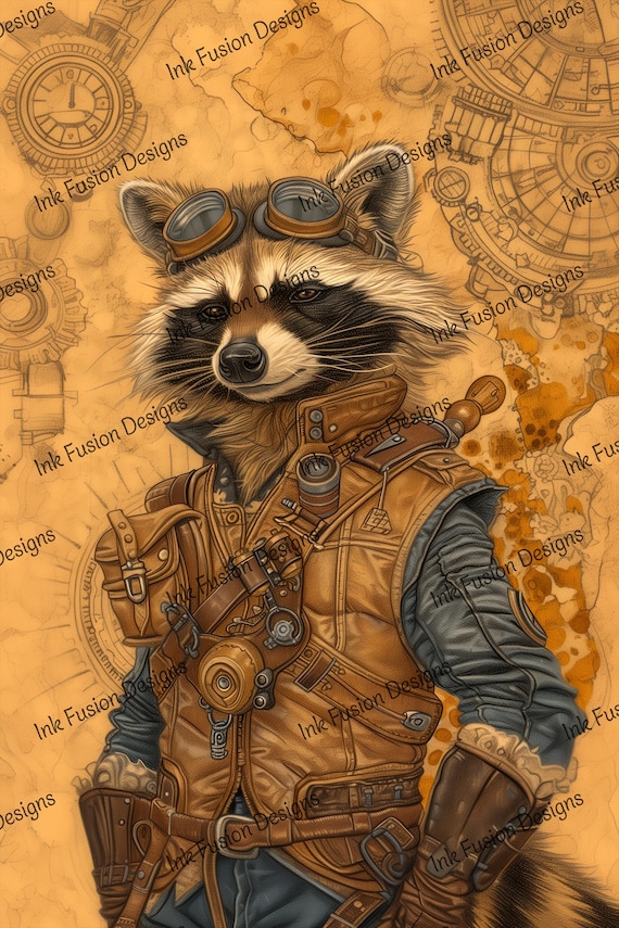 Rusty the Raccoon | Decorative Art Paper | Steampunk Adventurer | Multiple Paper and Size Options Available.