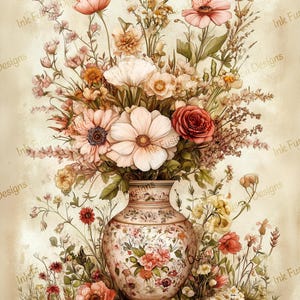 Ramo romántico de flores silvestres / Papel de arte decorativo / Ilustración de flores atemporal / Alta calidad / Múltiples opciones de papel y tamaño.