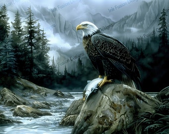 Weißkopfseeadler-Kunstdruck: Landschaft im pazifischen Nordwesten