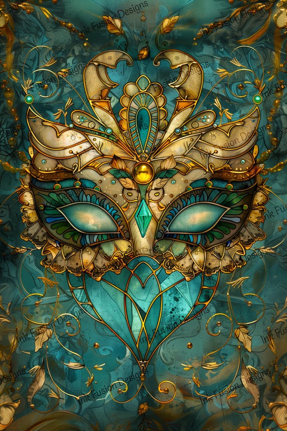 Emerald Empress Masquerade Mask Art Paper: Venetian Opulence