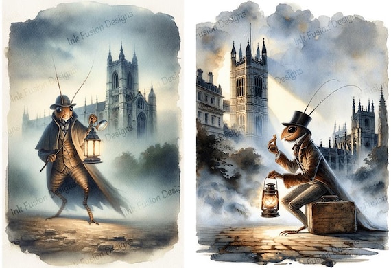 Sir Cricket of the Cobblestones – Victorian Bug Art Print, Storybook Gothic Wall Art
