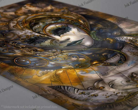 Celestial Masquerade Mask Art Print: Steampunk Mardi Gras Decor
