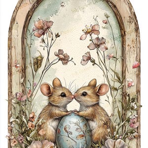 Ratones de campo de primavera / Papel de arte decorativo / Impresión de ratones encantadores / Alta calidad / Varias opciones de papel y tamaño disponibles.