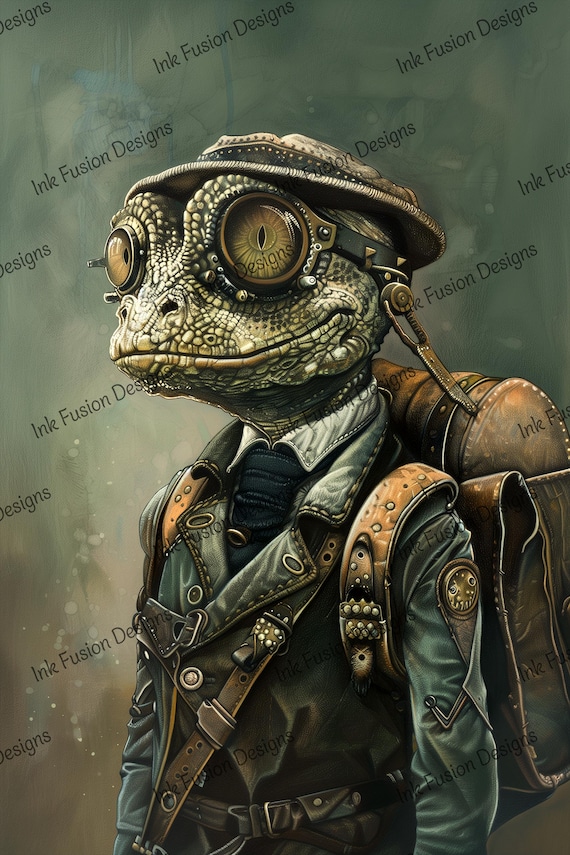 Steampunk Frog Art Print: Finnicus Hopsprocket, Vintage Explorer