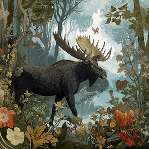 Monarca della radura / Carta decorativa / Alce maestoso in una foresta / Alta qualità / Disponibili diverse opzioni di carta e dimensioni.