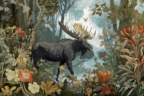 Majestic Moose Art Paper: Forest Wildlife Illustration for Decoupage