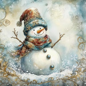 Cheerful Snowman | Decorative Art Paper | Frosty Forest Snowman | High Quality | Multiple Paper and Size Options Available.
