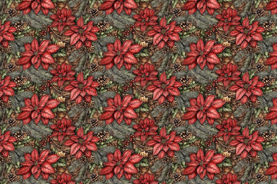 Poinsettia Christmas Art Paper: Holiday Floral Print