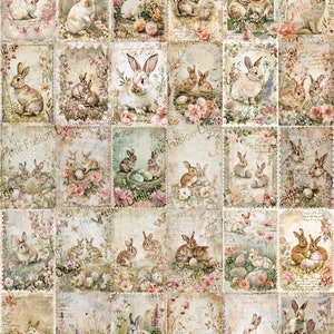 Conejitos Vintage - 30 Imágenes (1 Hoja) / Papel Decorativo / Ilustración Rústica de Conejo / Alta Calidad / Opciones de Papel y Tamaño