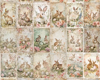 Vintage Bunnies Art Paper: Rustic Floral Rabbit Illustration Sheet