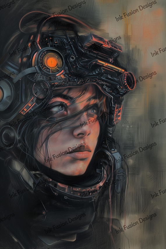 Cyberpunk Girl Art Print: Futuristic Tech, Sci-Fi Portrait