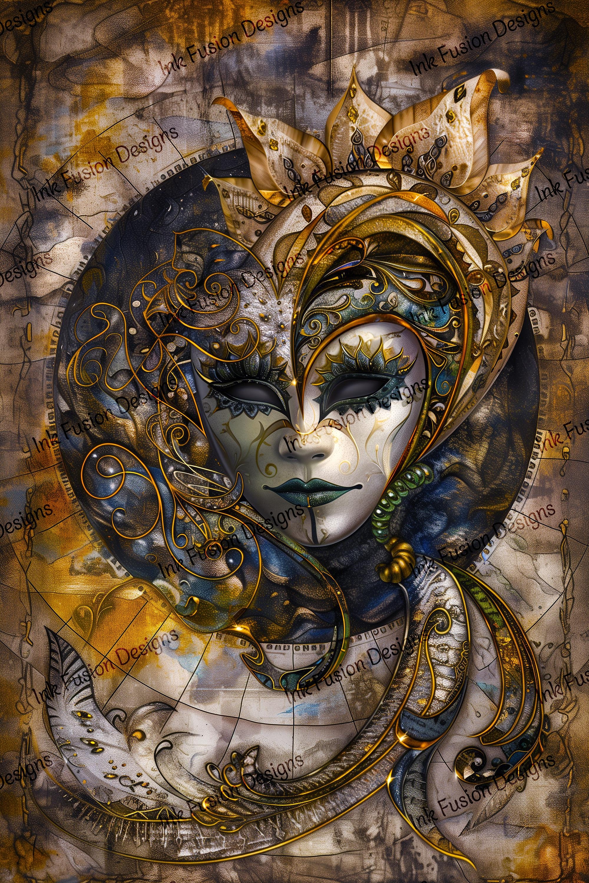 Celestial Masquerade Mask Art Print: Steampunk Mardi Gras Decor