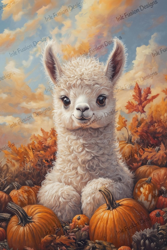 Rustic Autumn Alpaca Art Paper: Whimsical Farmhouse Print