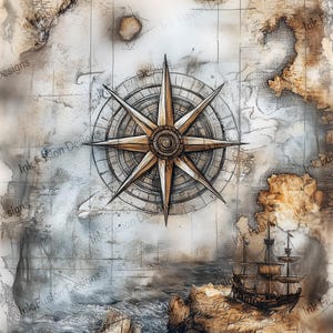 Navigator's Fate / Carta decorativa / Arte che evoca lo spirito dell'esplorazione / Alta qualità / Disponibili diverse opzioni di carta e dimensioni.