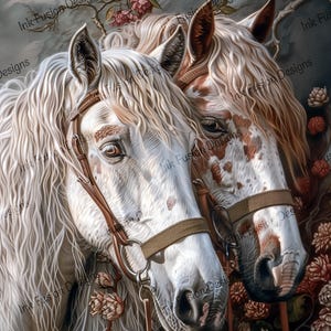 Juments roses des montagnes | Papier d'art décoratif | Art romantique de cheval | Haute qualité | Plusieurs options de papier et de format disponibles.