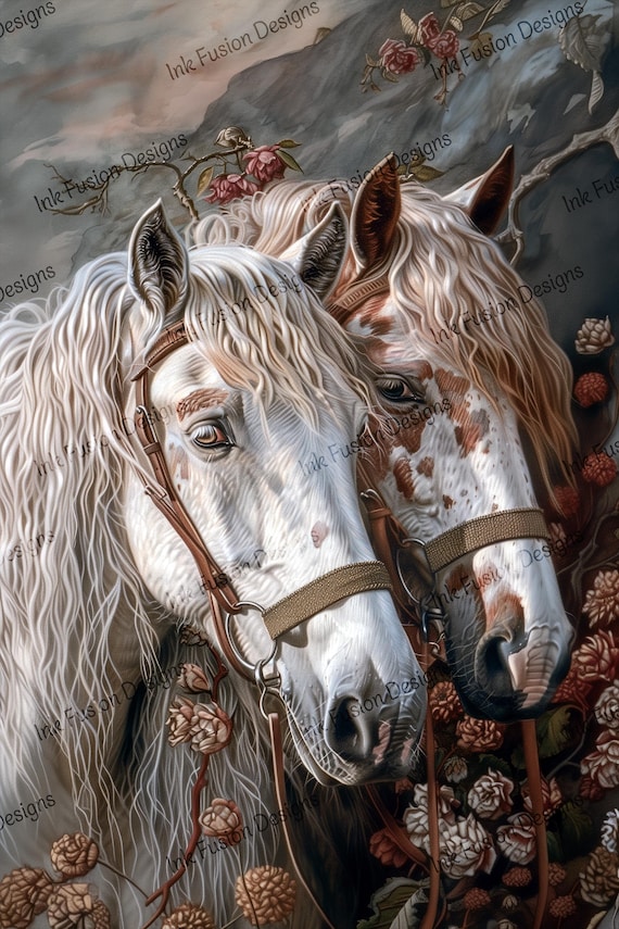 Mountain Rose Mares Art Paper: Romantic Horse Print for Decoupage