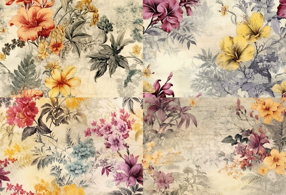 Vintage Floral Art Paper: Heritage Garden Decoupage Print