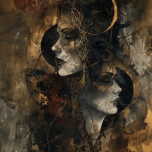 Sisters of the Moon | Decoratief kunstpapier | Donker humeurig vrouwelijk decor | Hoge kwaliteit | Meerdere papier- en formaatopties beschikbaar