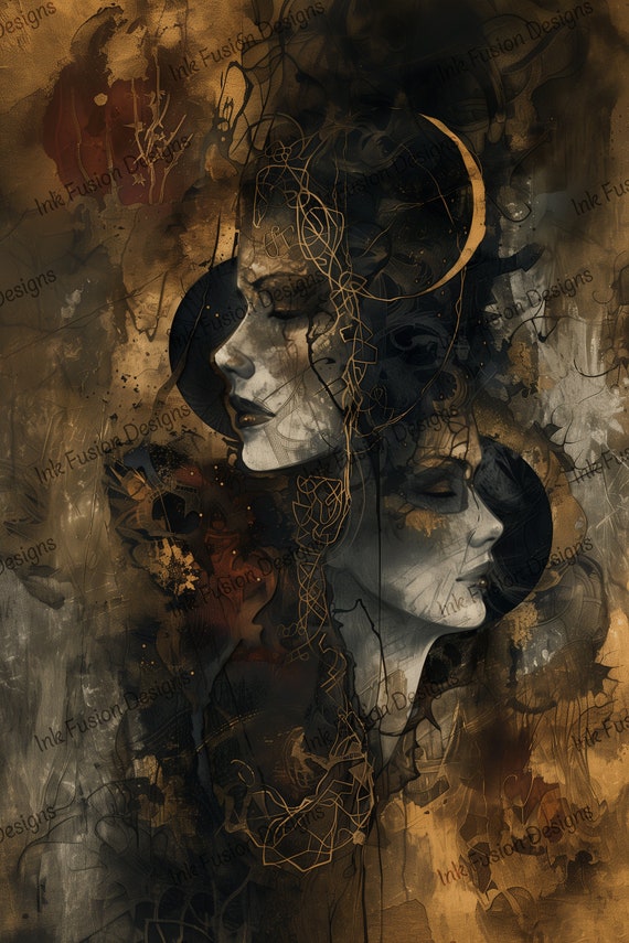 Sisters of the Moon Art Print: Moody Feminine Gothic Decor