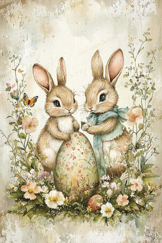 Cottagecore Bunny Illustration: Meadow Bunnies Art Paper