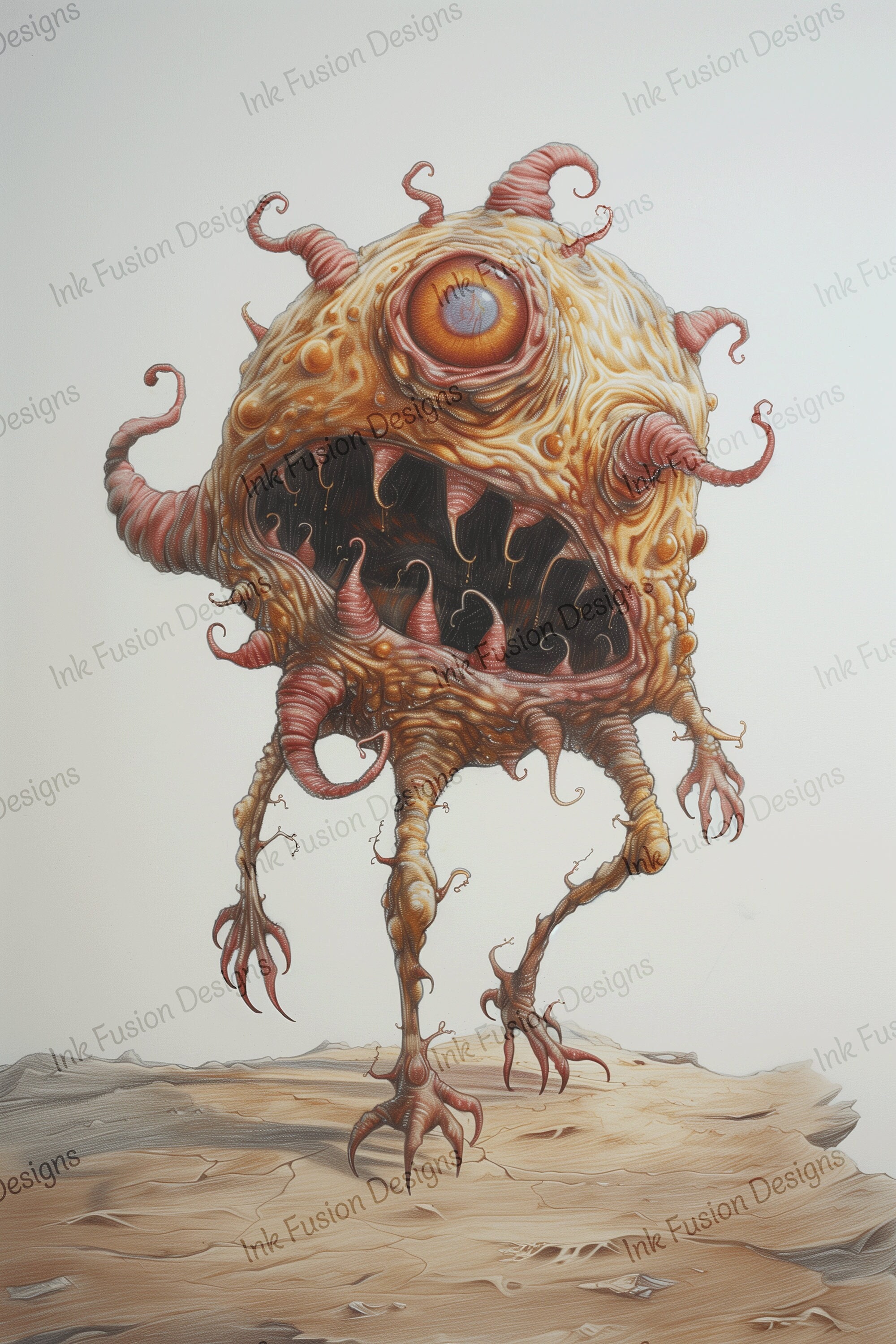 One-eyed Alien Art Print: Tentacled Horror Creature - Etsy, image size:2000x3000