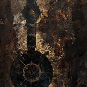 May include: A black and gold compass design with a distressed background. The compass is surrounded by the text "Ink Fusion Designs".