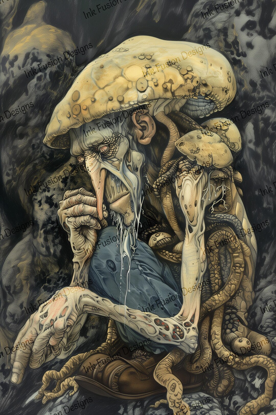 THE MUSHROOM BEAST オリジナルアート Mushroom Troll Art Print: Dark Fantasy Forest Hermit - Etsy