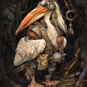 Sam the Scout / Carta decorativa / Esploratore di grotte profonde Steampunk Pelican / Alta qualità / Disponibili diverse opzioni di carta e dimensioni.