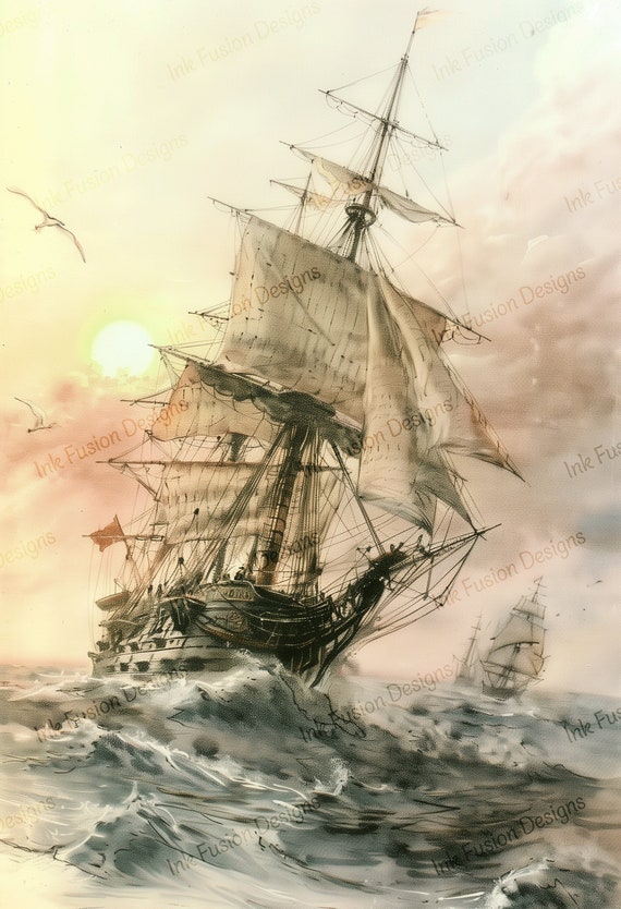 Seafarer's Challenge Art Paper: Nautical Ship on Stormy Seas