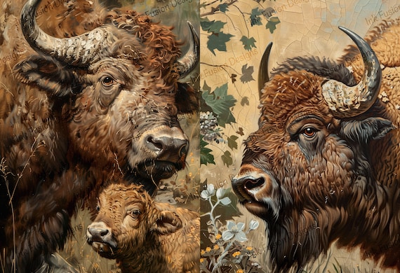 Rustic Bison Art Print: Prairie Animal Decorative Paper