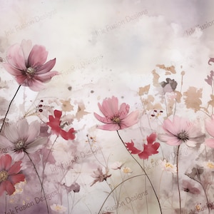 Dusty Pink Wilds / Carta decorativa / Stampa artistica di fiori selvatici botanici / Alta qualità / Opzioni di carta e dimensioni