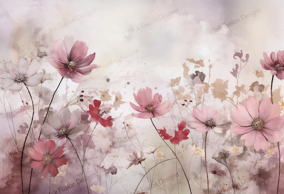 Dusty Pink Wildflower Art Print: Watercolor Botanical Paper