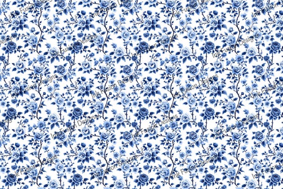 Indigo Rose Art Paper: Blue Floral Decoupage Print