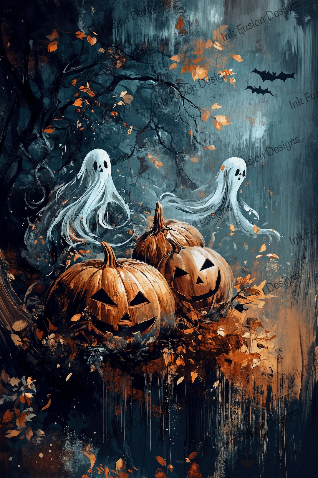 Haunted Pumpkin Patch Art Print: Whimsical Ghosts, Halloween Decor - Etsy