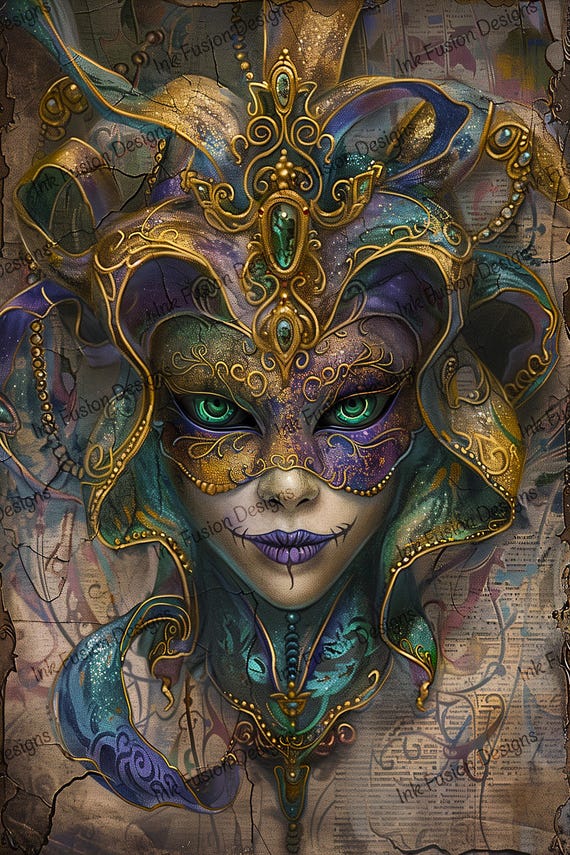 Harlequin Jester Art Print: Venetian Masquerade Decor