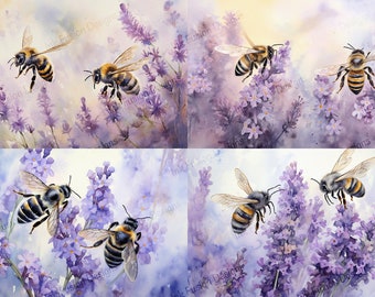 Honeybee Lavender Watercolor Art Paper: Floral Decoupage, Scrapbooking