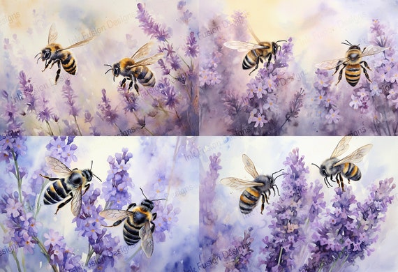 Honeybee Lavender Watercolor Art Paper: Floral Decoupage, Scrapbooking