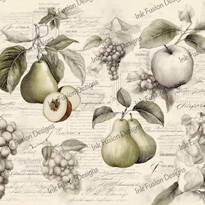 Pear-a-licious | Dekoratives Kunst Papier | Vintage-inspirierter Decoupage Kunstdruck | Hohe Qualität | Mehrere Papier- und Größenoptionen verfügbar.