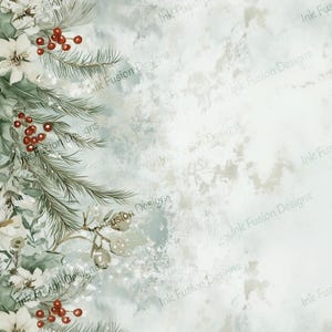 Holly and Ivory Delight | Decorative Art Paper | Winterberries Botanical Print | High Quality | Multiple Paper and Size Options Available.