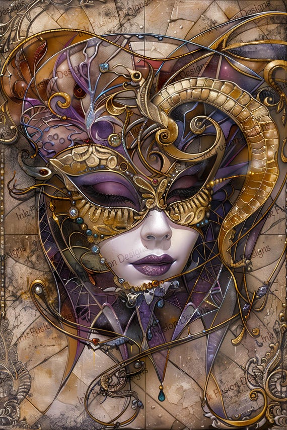 Mardi Gras Mask Art Paper: Steampunk Venetian Mask, Jewel Tones - Etsy