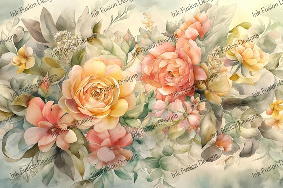 Floral Decoupage Paper: Blush Roses & Sage Green Art