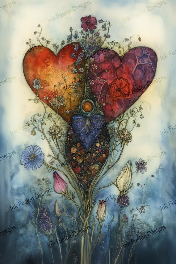 Moonlit Hearts Art Paper: Watercolor Floral Decoupage