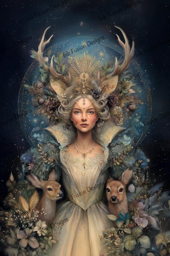 Fae Queen Art Paper: Celestial Forest Goddess Print