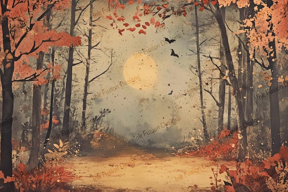Bats Art Paper | Moonlit Forest, Watercolor Style