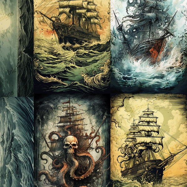 Stormy Seas 4-Panel | Decorative Art Paper | Vintage Maritime Ships | High Quality Print | Various Paper Types Available